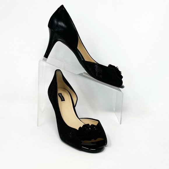 Alex Marie Womens Black Texture Leather Beaded Floral Formal Peptone Pump Sz 9.5 - Picture 2 of 11